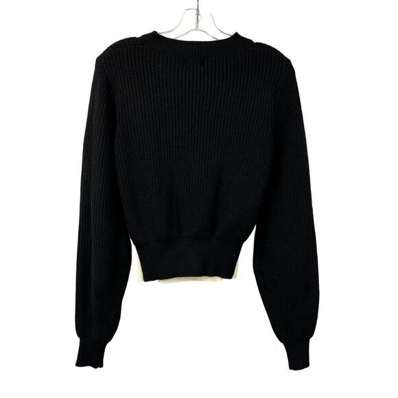Dee Elly Womens Cut Out Sweater Long Sleeve Black/Ivory Colorblock Size Small - Picture 7 of 9